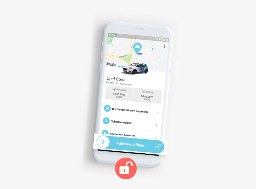 Slider öffnet das Fahrzeug per App